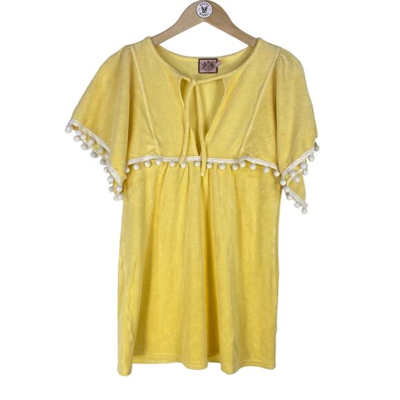 Vintage JUICY COUTURE Y2K Terry Yellow Pom Pom Kaftan Size S Beach Pool Cover Up - Picture 2 of 6